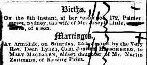 Newspaper marriage notice of Mary Magdalen artmann and Carl Joseph Hirschberg